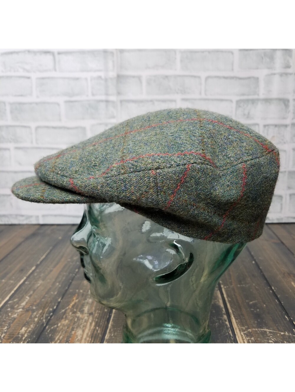 Glenalmond Flat Wool Cap 7 1/4 Size 59 Green Men's Harris Tweed Herringbone